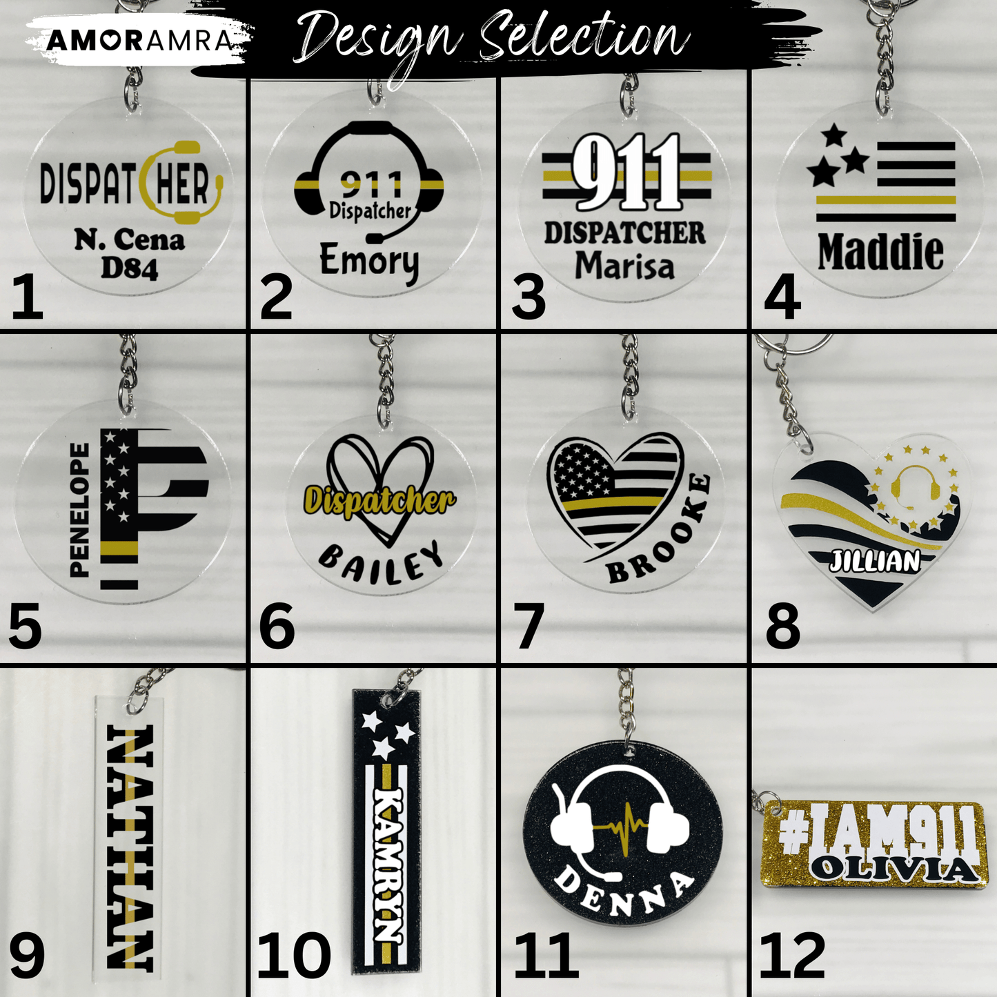 Personalized Thin Gold Line Keychain | 911 Dispatcher Gift
