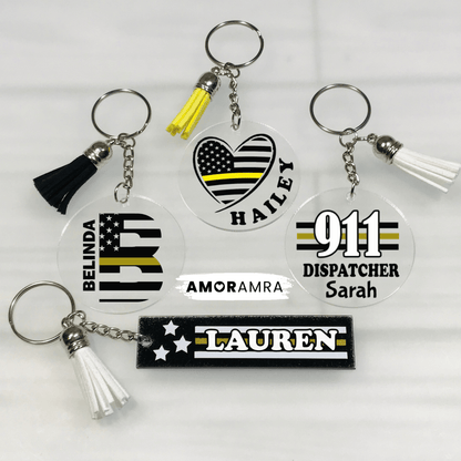 Personalized Thin Gold Line Keychain | 911 Dispatcher Gift