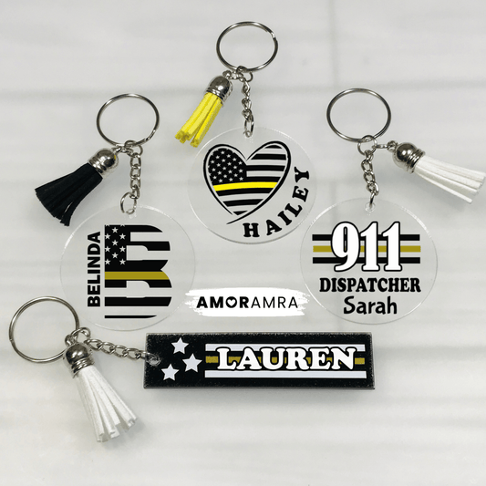 Personalized Thin Gold Line Keychain | 911 Dispatcher Gift