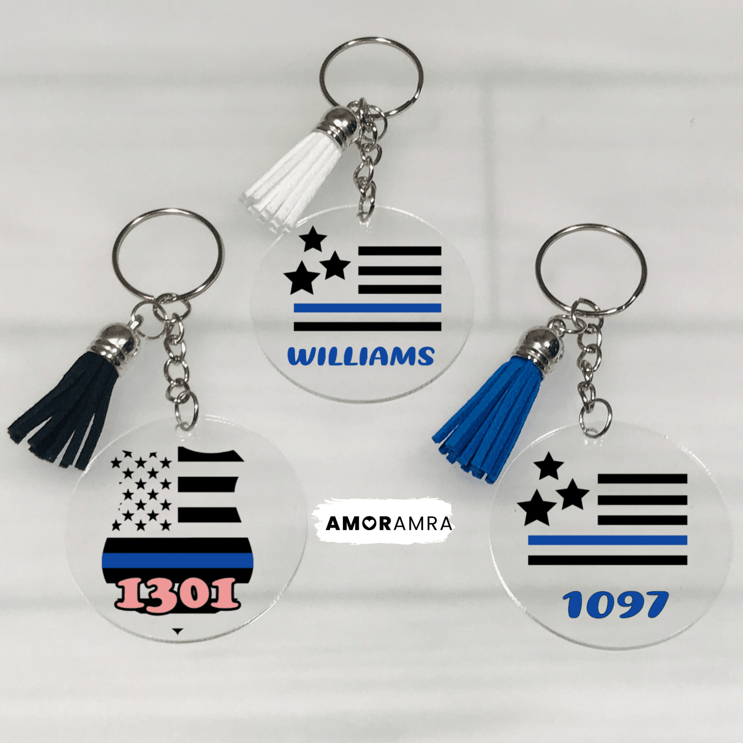 Personalized Thin Blue Line Keychain - Amor Amra