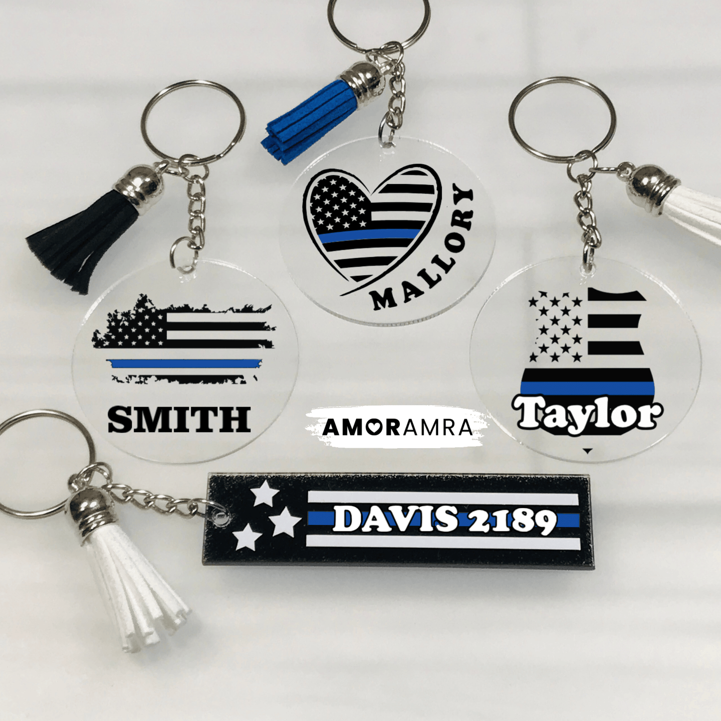 Personalized Thin Blue Line Keychain