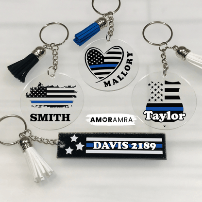Personalized Thin Blue Line Keychain