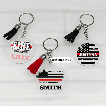 Personalized Thin Red Line Keychain - Amor Amra