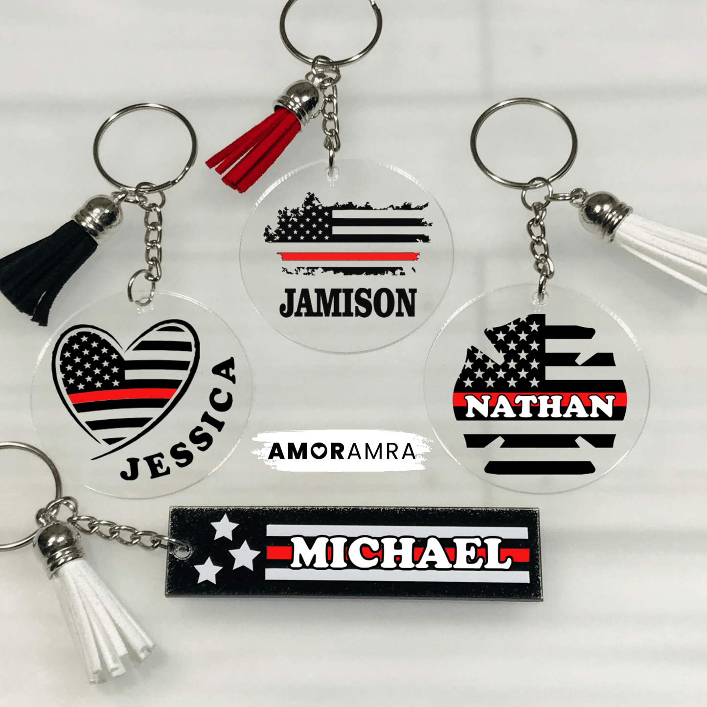 Personalized Thin Red Line Keychain