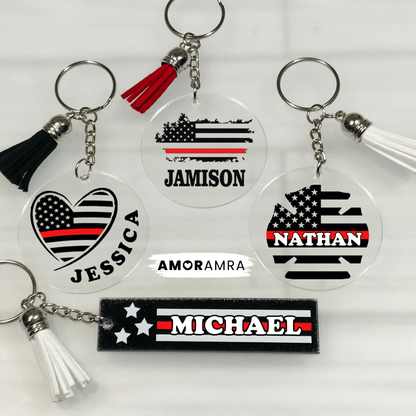 Personalized Thin Red Line Keychain