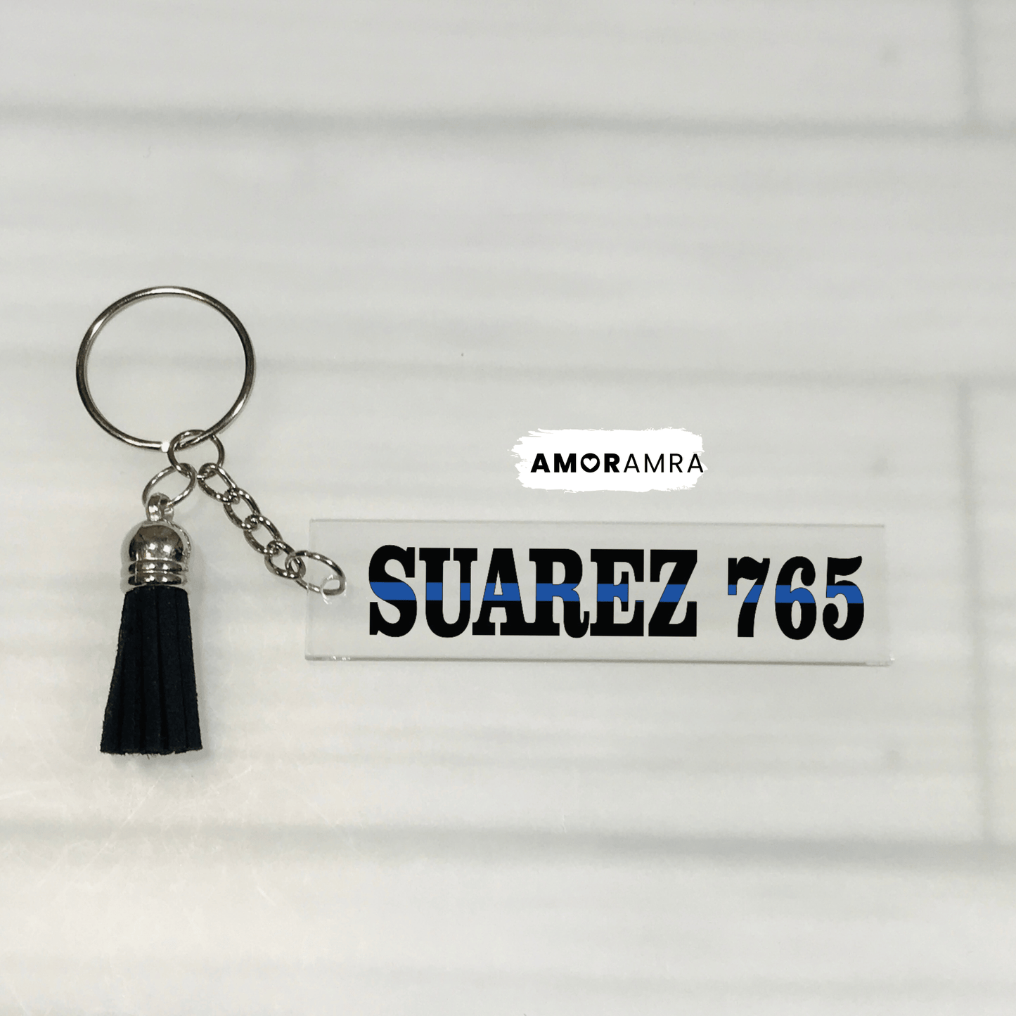 Personalized Thin Blue Line Keychain - Amor Amra