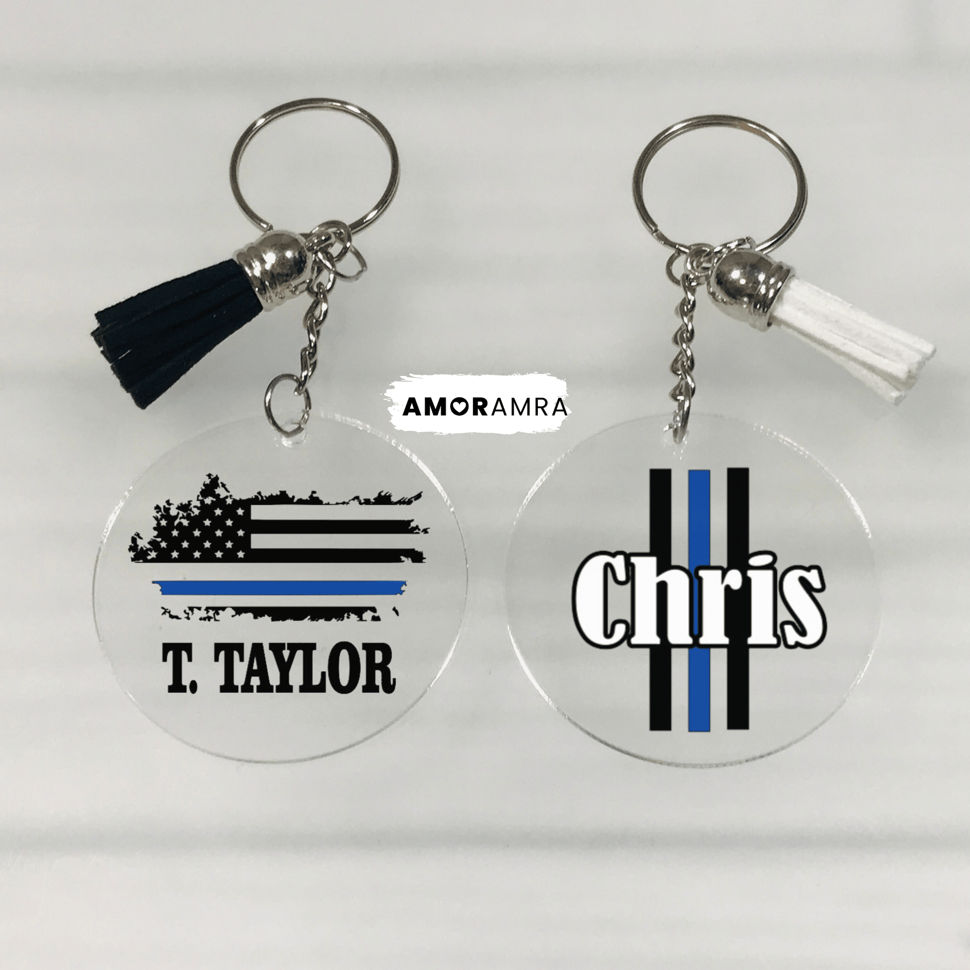 Personalized Thin Blue Line Keychain - Amor Amra