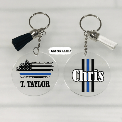Personalized Thin Blue Line Keychain - Amor Amra