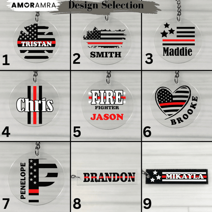 Personalized Thin Red Line Keychain