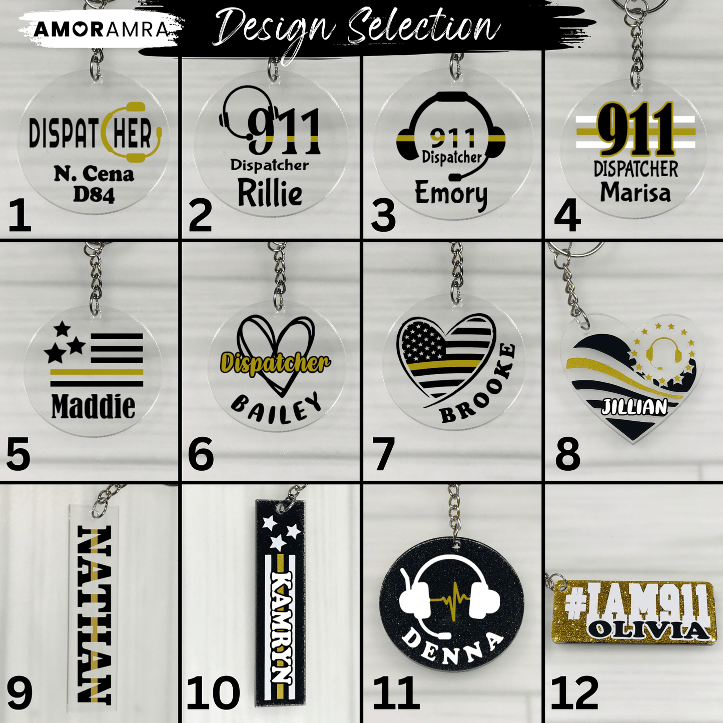 Personalized Thin Gold Line Keychain | 911 Dispatcher Gift - Amor Amra