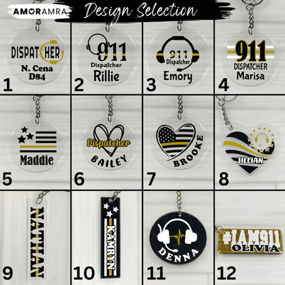 Personalized Thin Gold Line Keychain | 911 Dispatcher Gift - Amor Amra