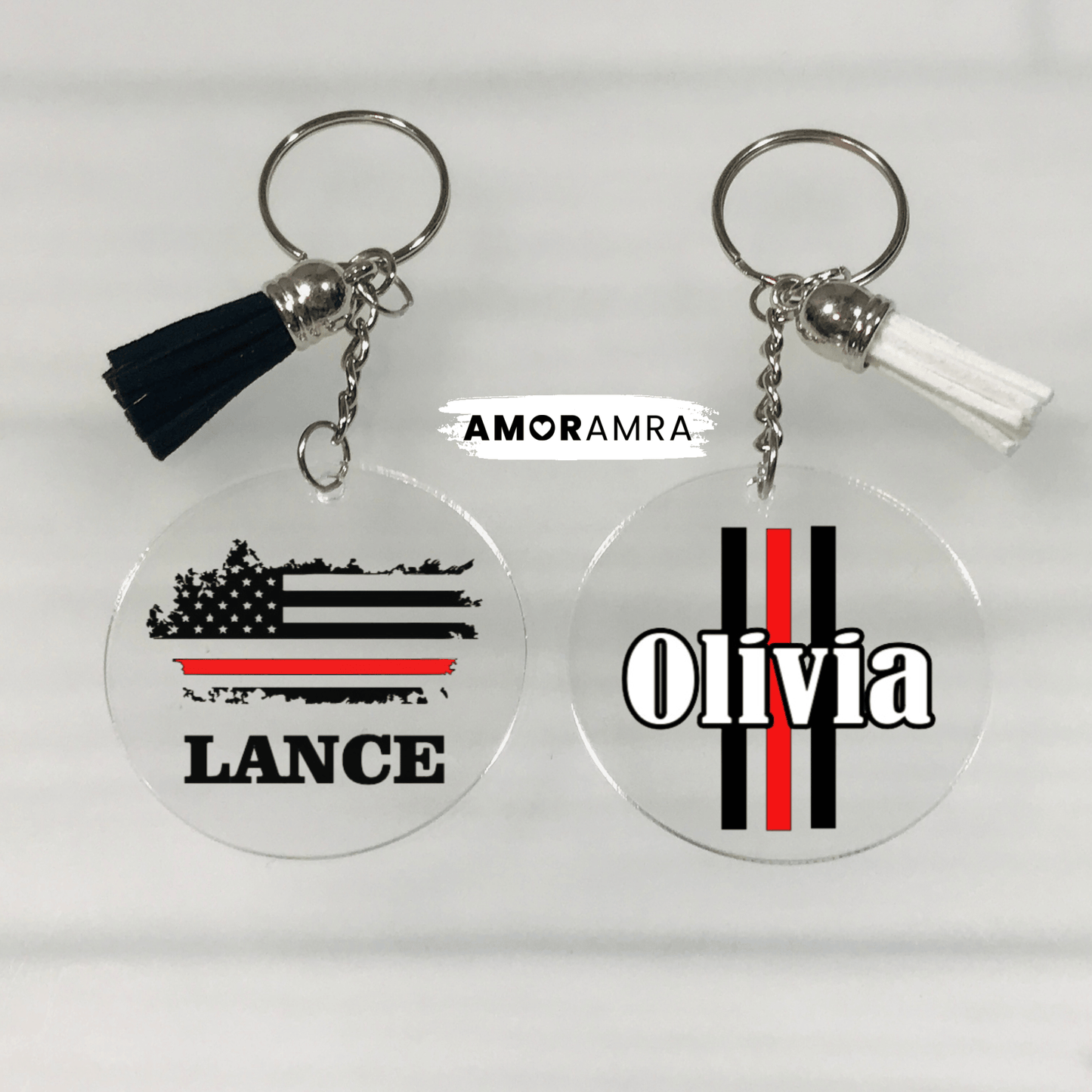 Personalized Thin Red Line Keychain - Amor Amra
