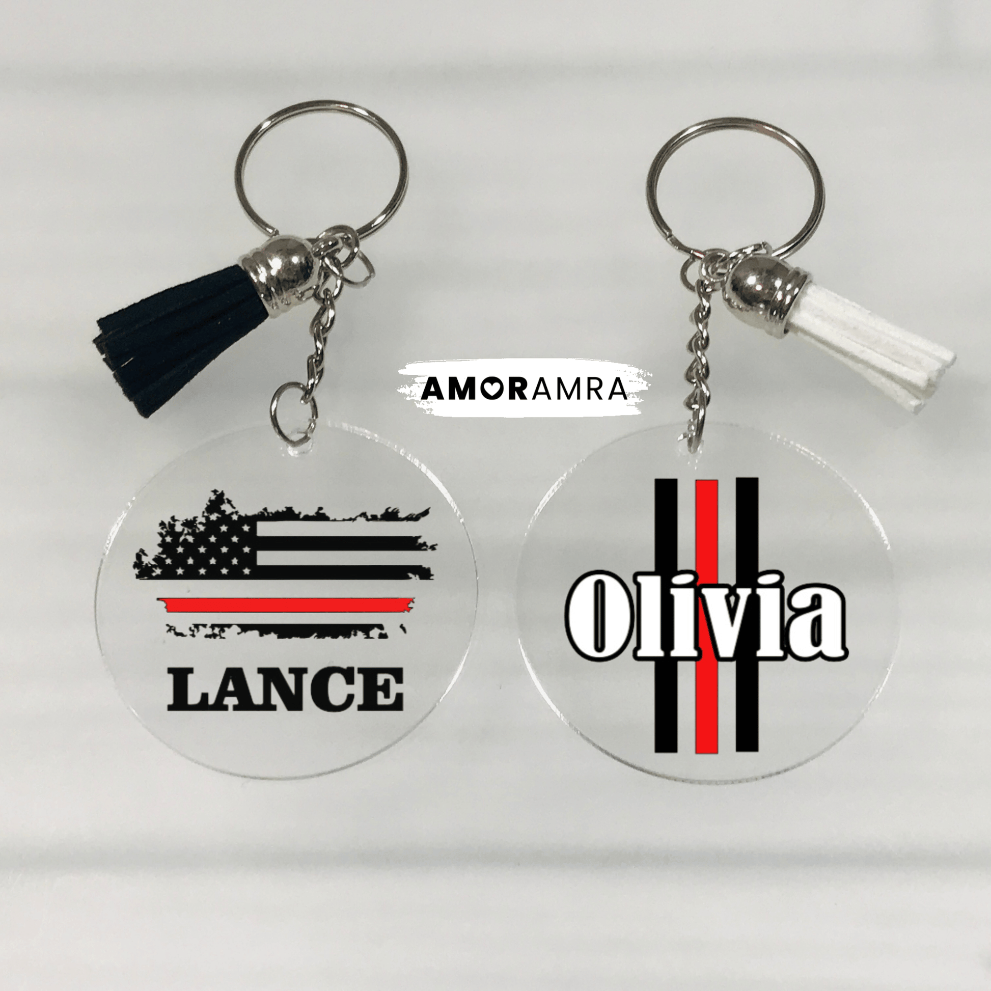 Personalized Thin Red Line Keychain - Amor Amra