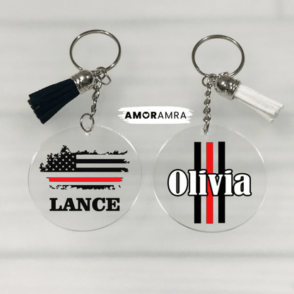 Personalized Thin Red Line Keychain - Amor Amra