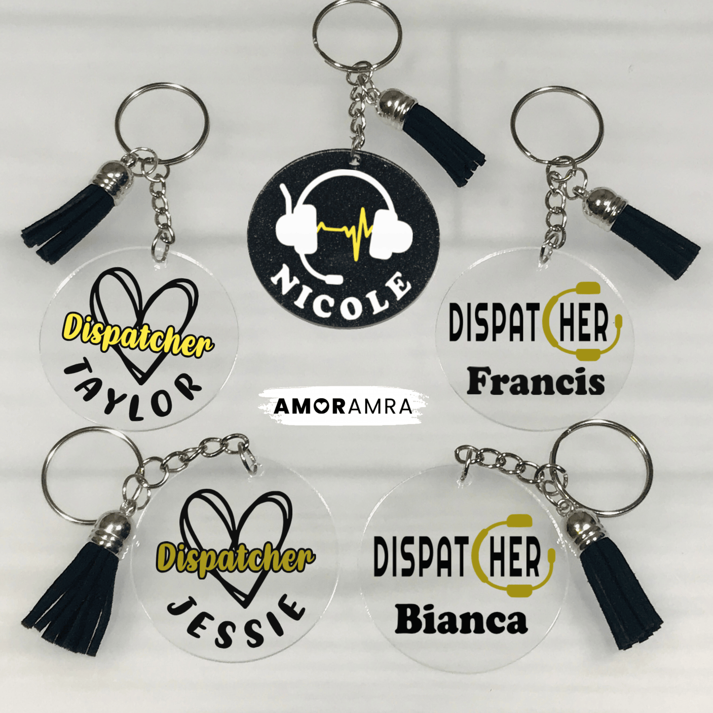 Personalized Thin Gold Line Keychain | 911 Dispatcher Gift - Amor Amra