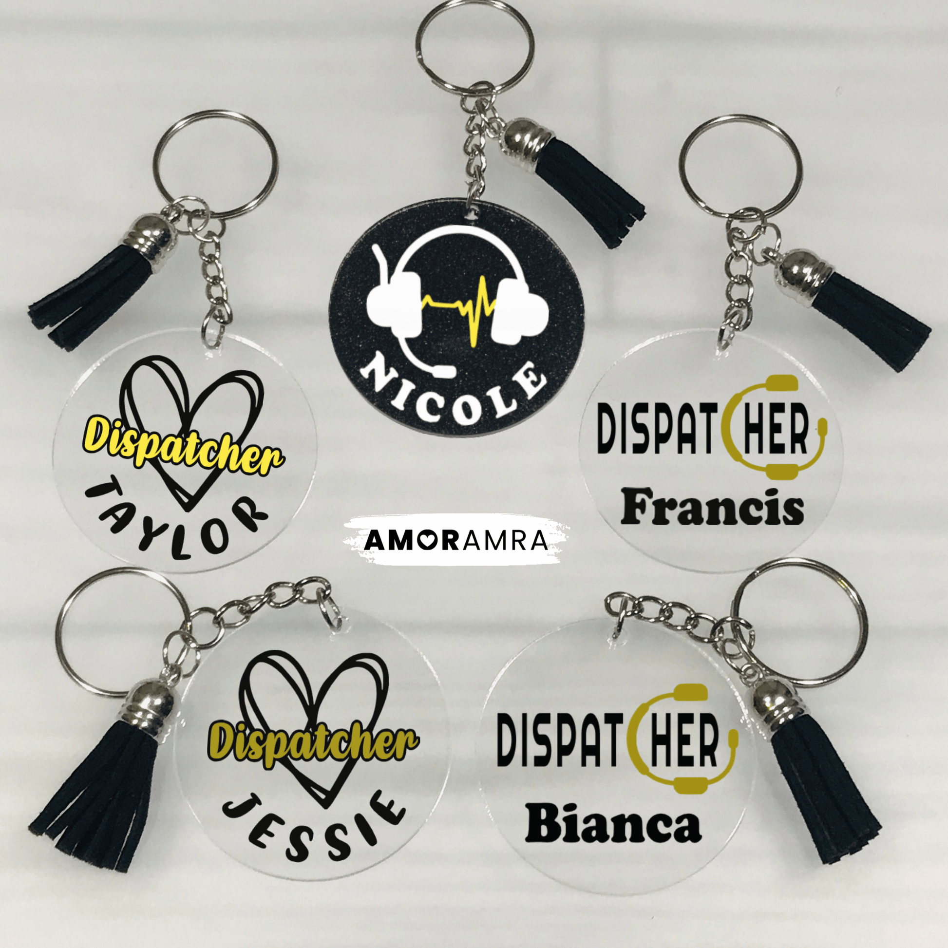 Personalized Thin Gold Line Keychain | 911 Dispatcher Gift - Amor Amra
