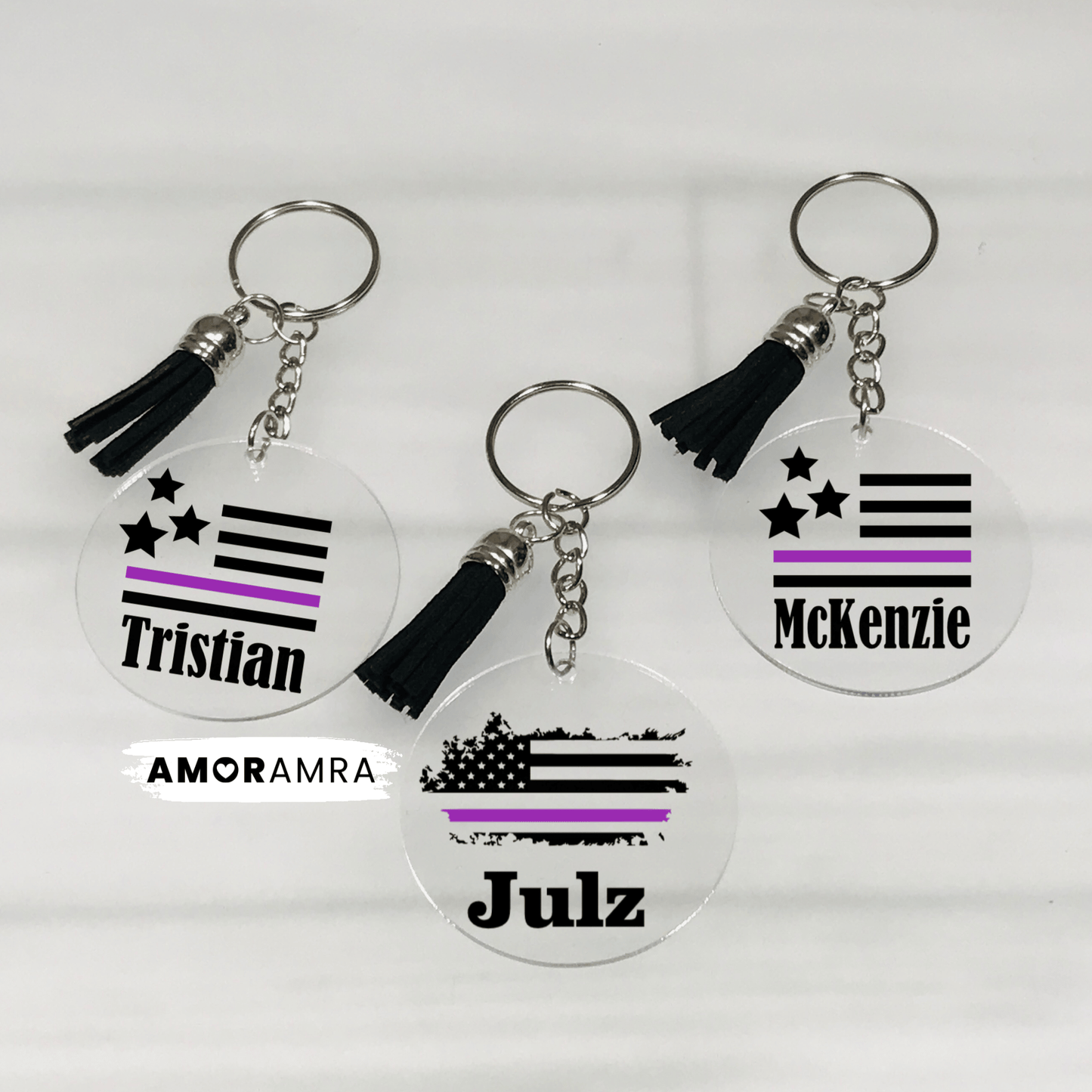 Personalized Thin Purple Line Keychain - Amor Amra