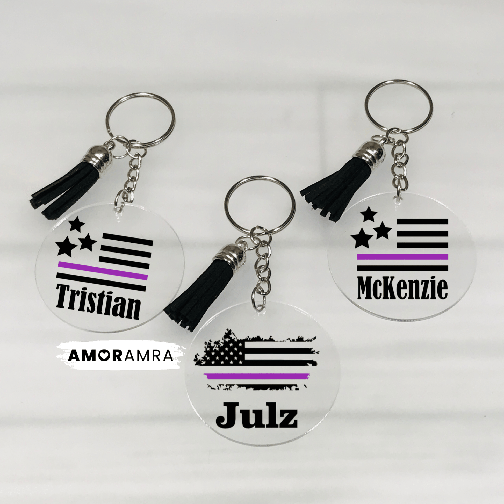 Personalized Thin Purple Line Keychain - Amor Amra