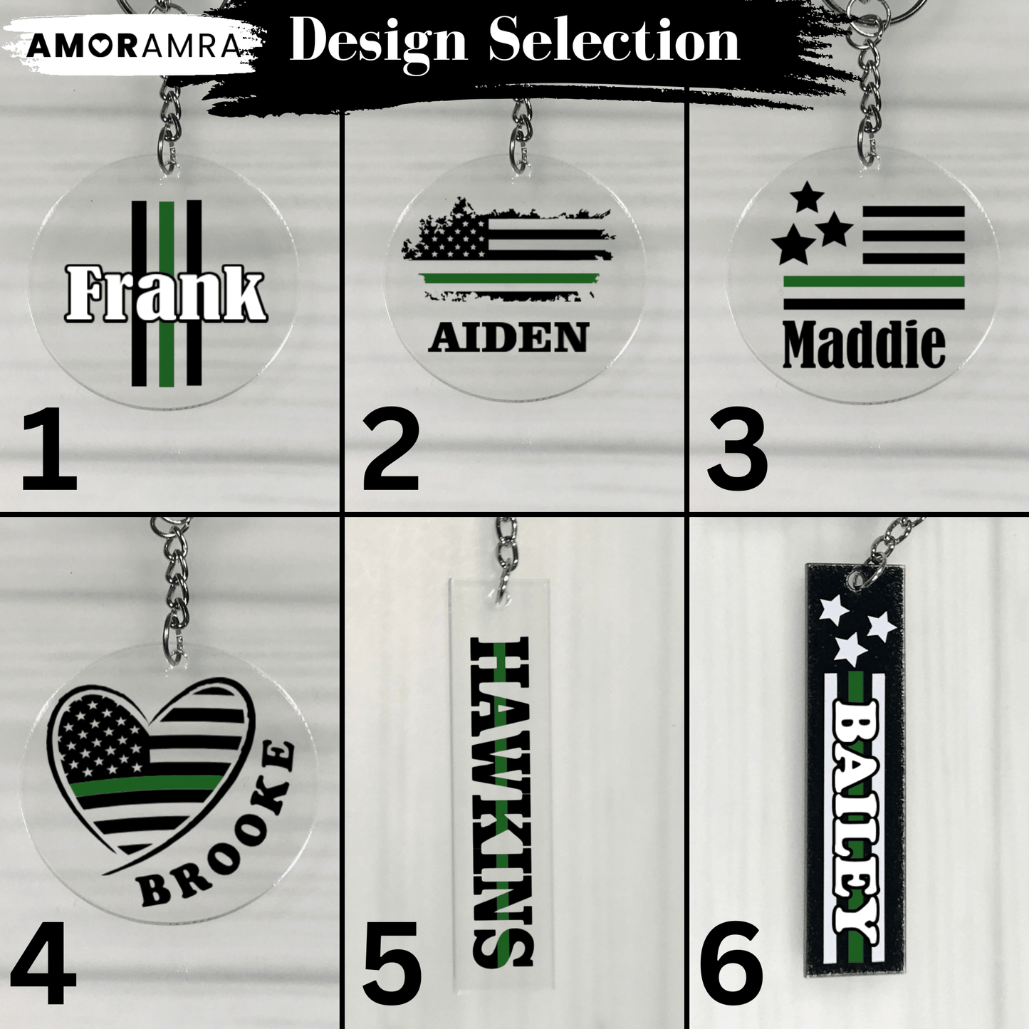 Personalized Thin Green Line Keychain