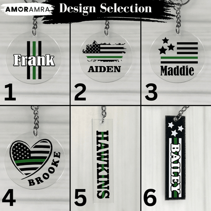 Personalized Thin Green Line Keychain