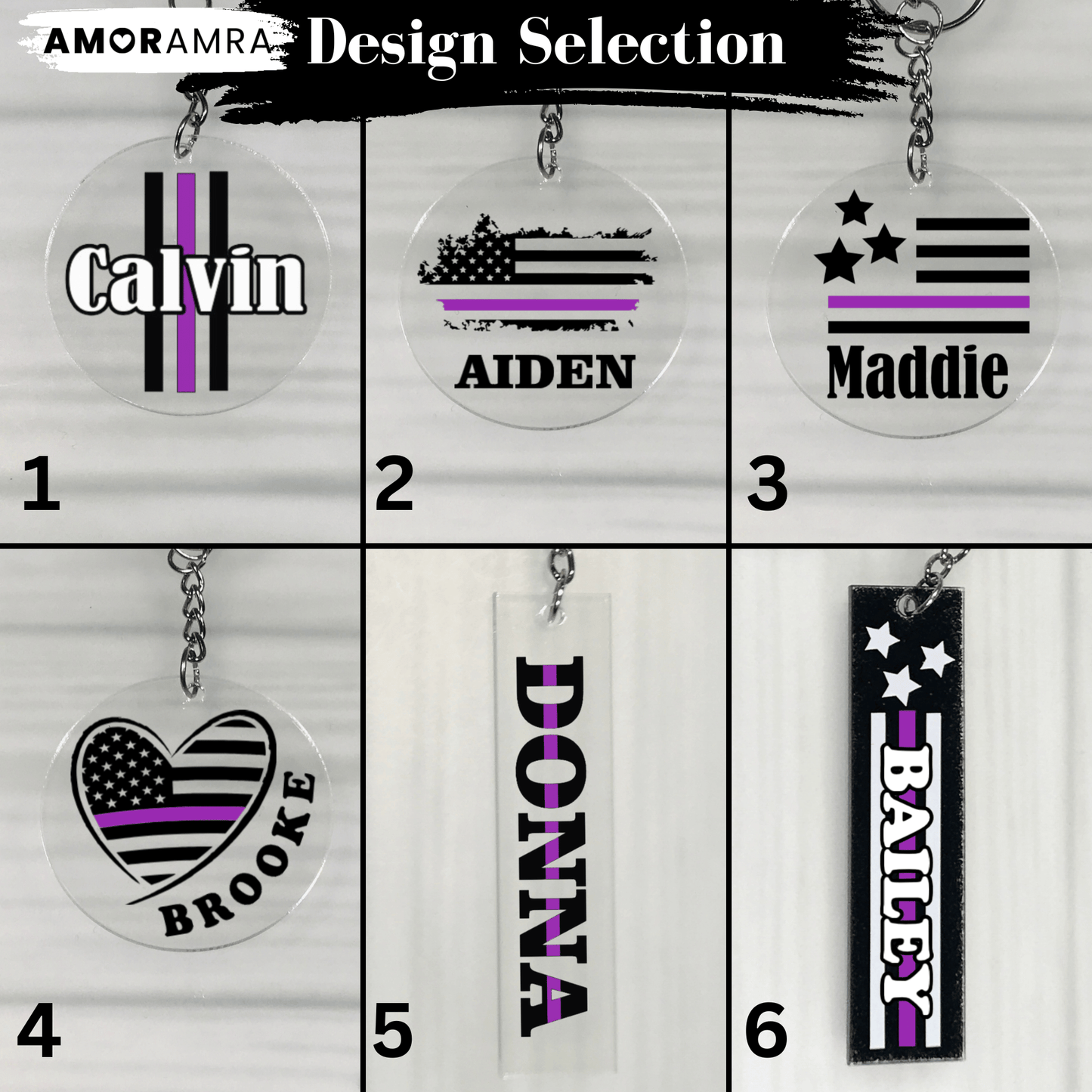 Personalized Thin Purple Line Keychain