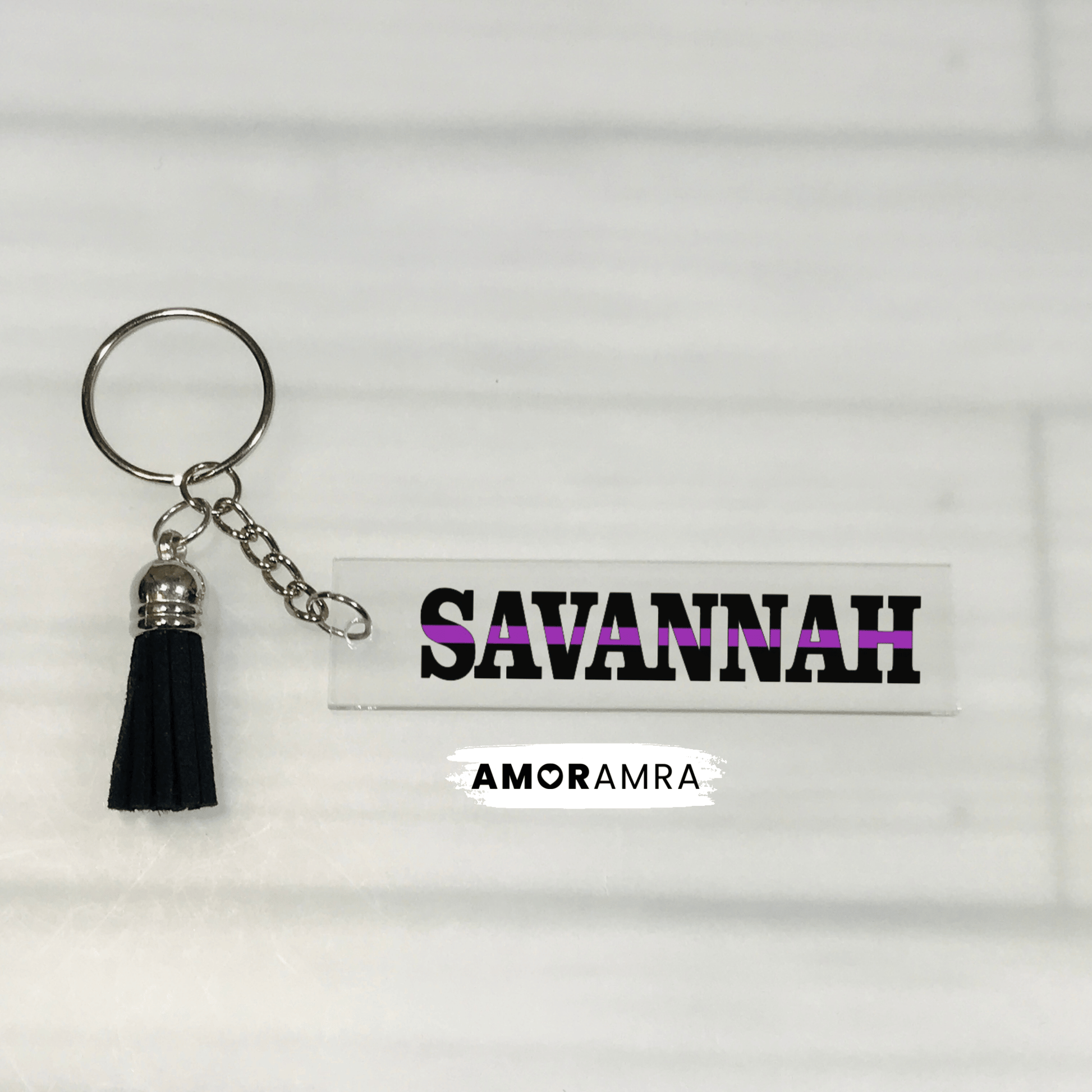 Personalized Thin Purple Line Keychain - Amor Amra