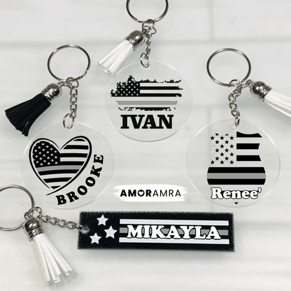 Personalized Thin Silver Line Keychain