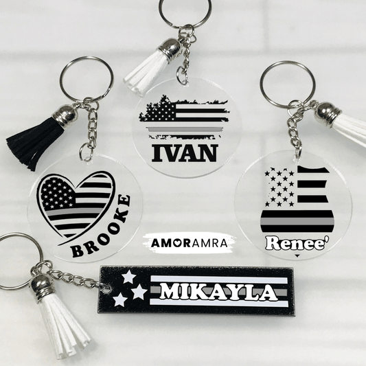 Personalized Thin Silver Line Keychain