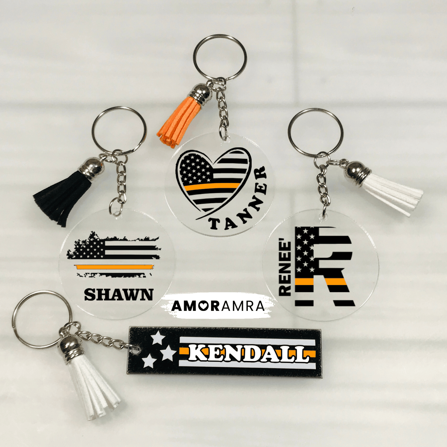 Personalized Thin Orange Line Keychain