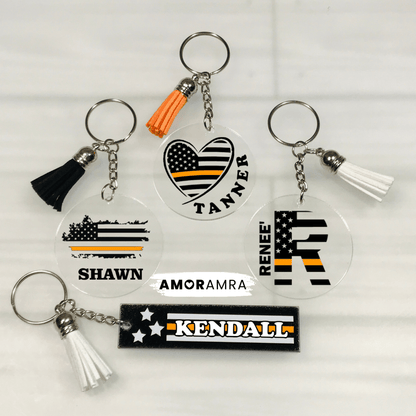 Personalized Thin Orange Line Keychain