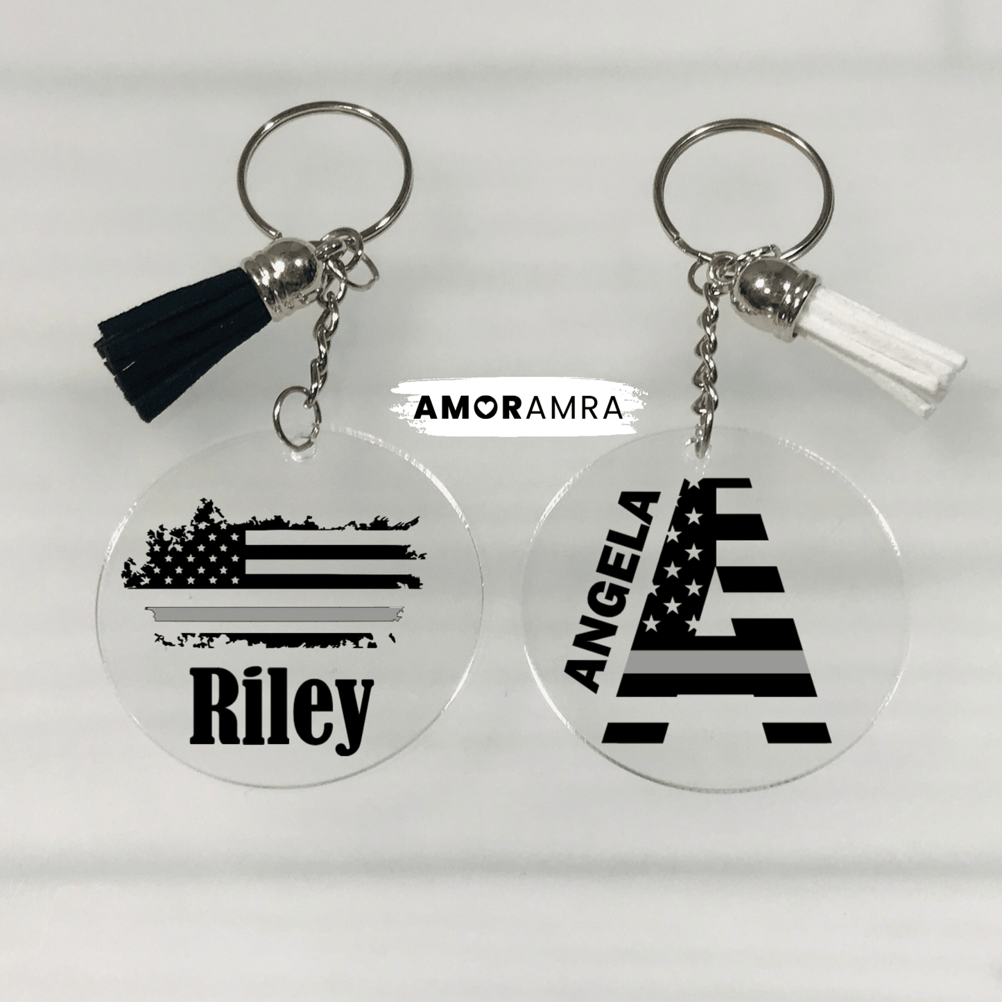 Personalized Thin Silver Line Keychain - Amor Amra