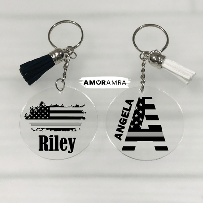 Personalized Thin Silver Line Keychain - Amor Amra