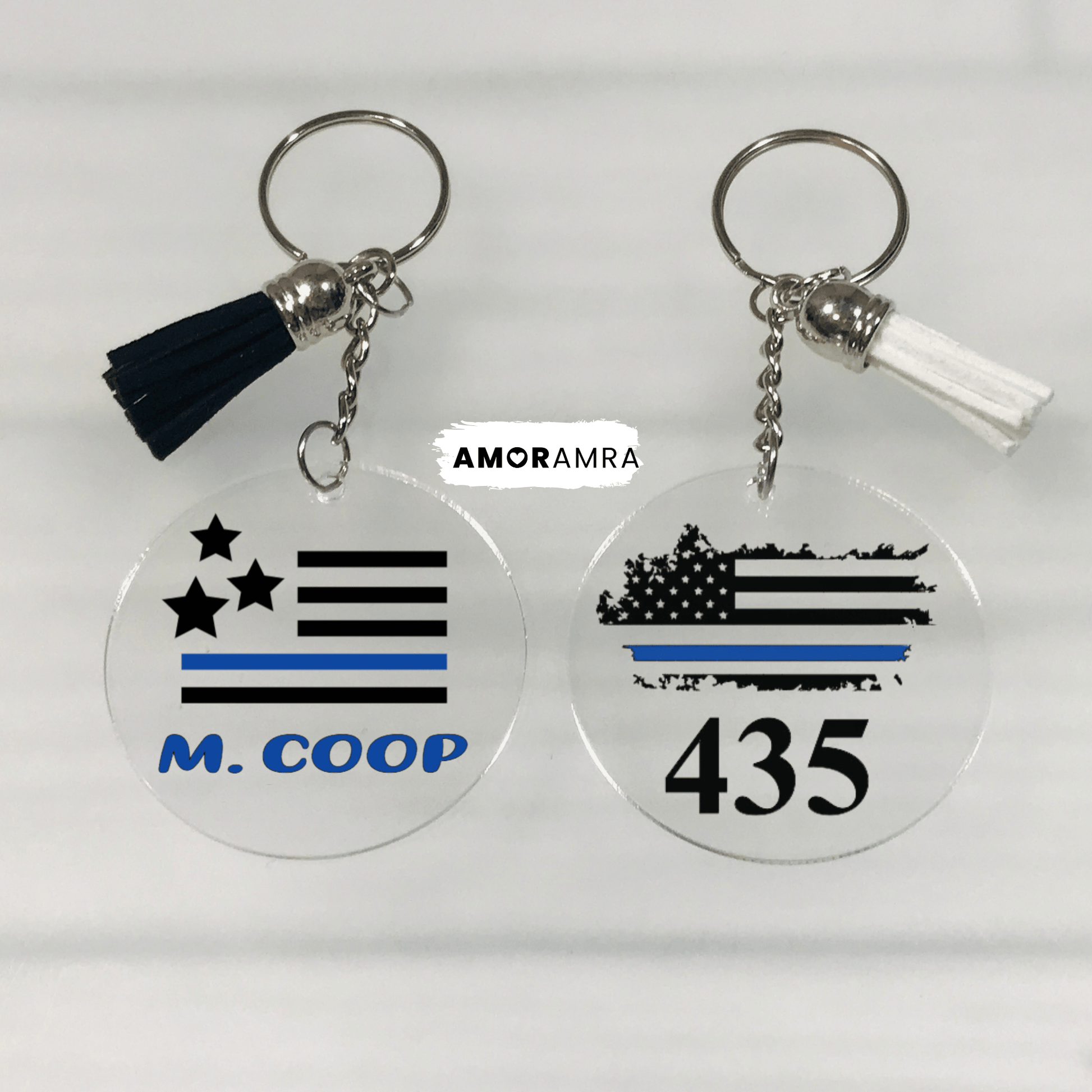 Personalized Thin Blue Line Keychain - Amor Amra