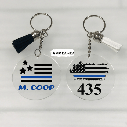 Personalized Thin Blue Line Keychain - Amor Amra