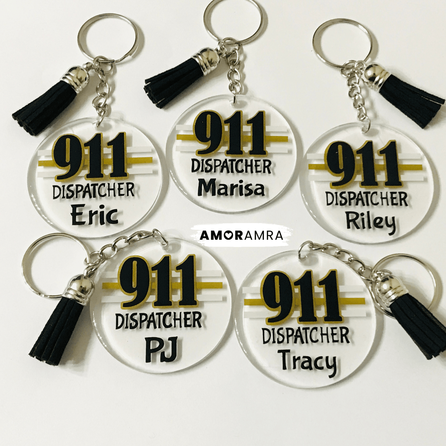 Personalized Thin Gold Line Keychain | 911 Dispatcher Gift - Amor Amra