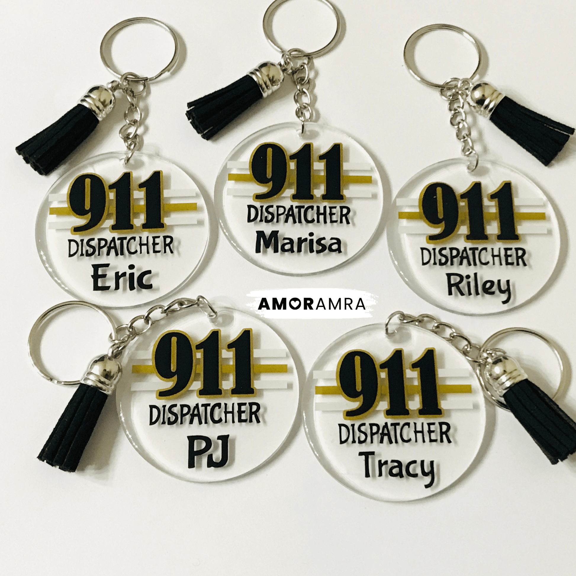 Personalized Thin Gold Line Keychain | 911 Dispatcher Gift - Amor Amra