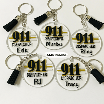 Personalized Thin Gold Line Keychain | 911 Dispatcher Gift - Amor Amra