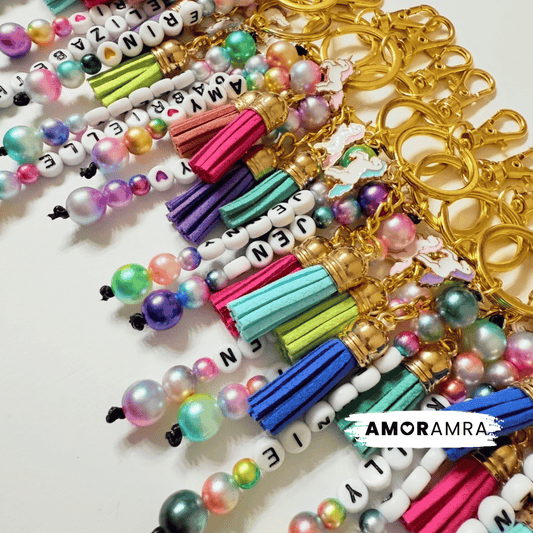 Personalized Beaded Name Unicorn Keychain
