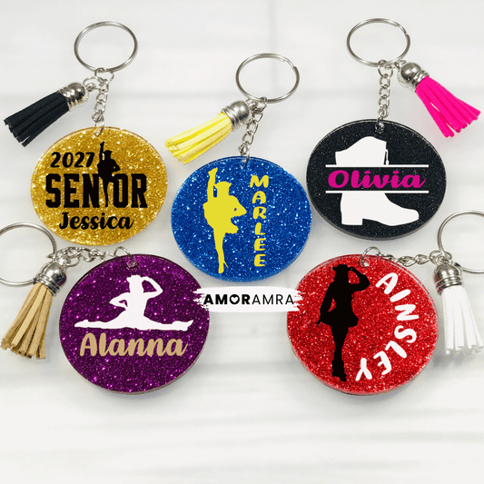 Personalized Glitter Drill Team Keychain | Dance Drill Boot Bag Tag - Amor Amra