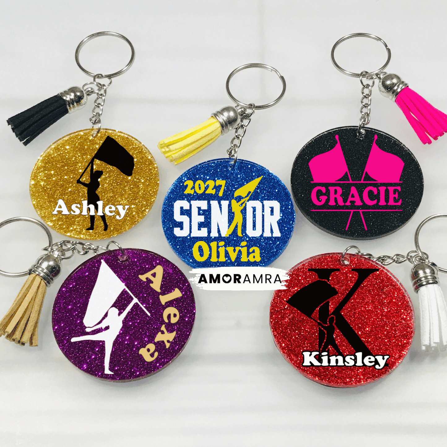 Personalized Glitter Color Guard Keychain