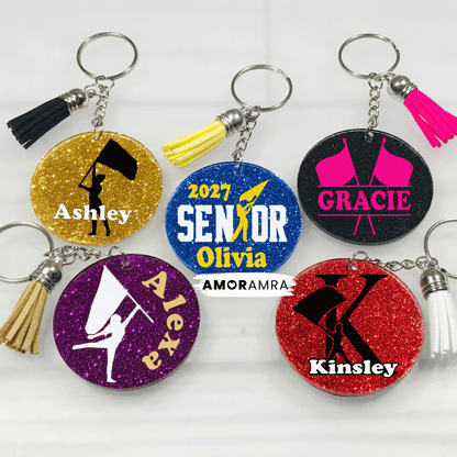 Personalized Glitter Color Guard Keychain