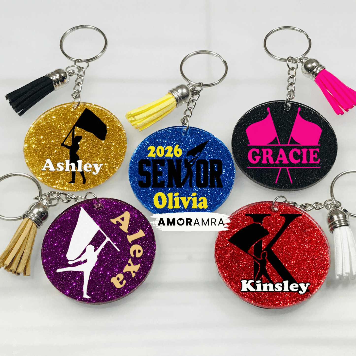Personalized Glitter Color Guard Keychain