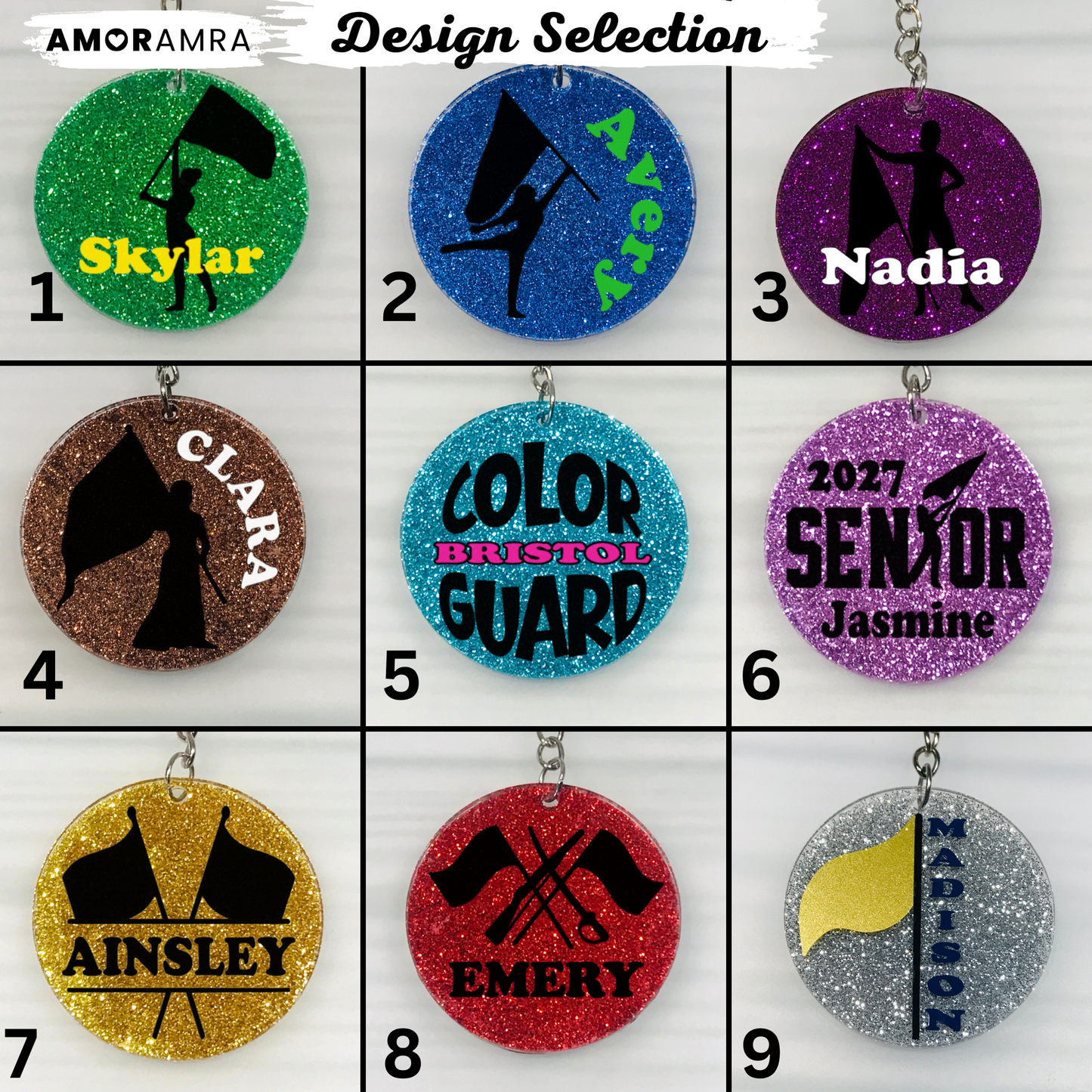 Personalized Glitter Color Guard Keychain