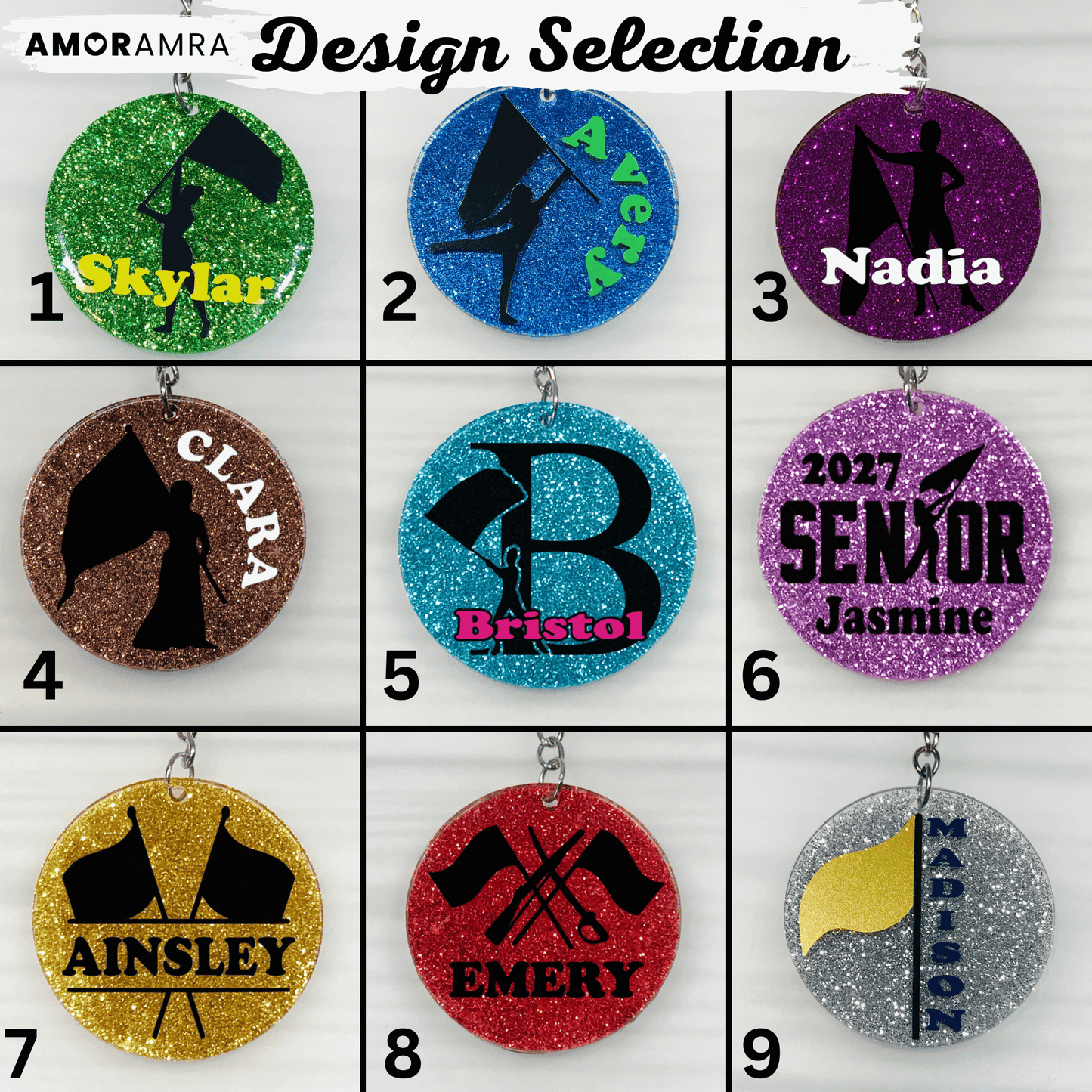 Personalized Glitter Color Guard Keychain