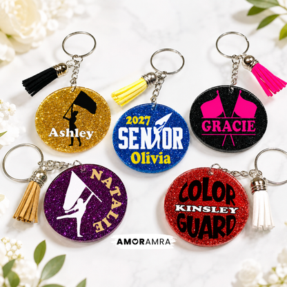 Personalized Glitter Color Guard Keychain