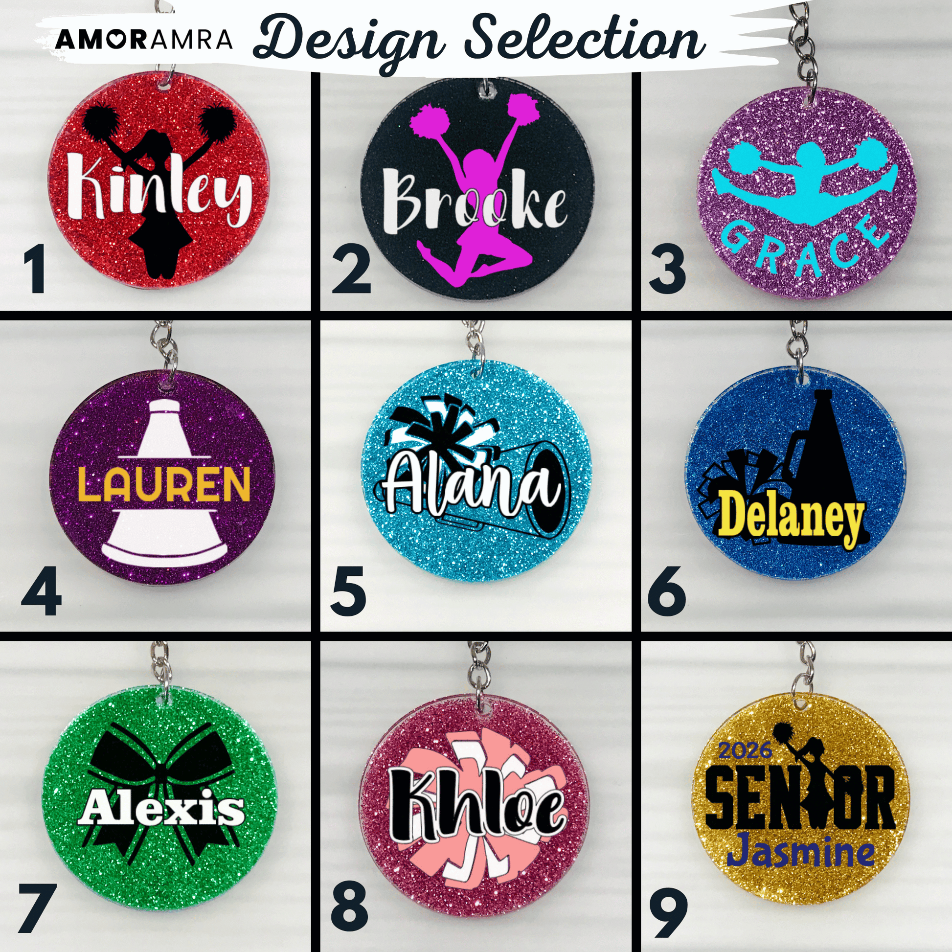 Glitter Cheerleader Keychain - Cheer Gift - Amor Amra