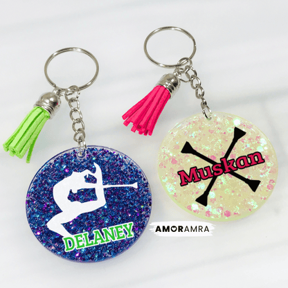 Personalized Glitter Baton Twirler Keychain | Twirling Gift - Amor Amra
