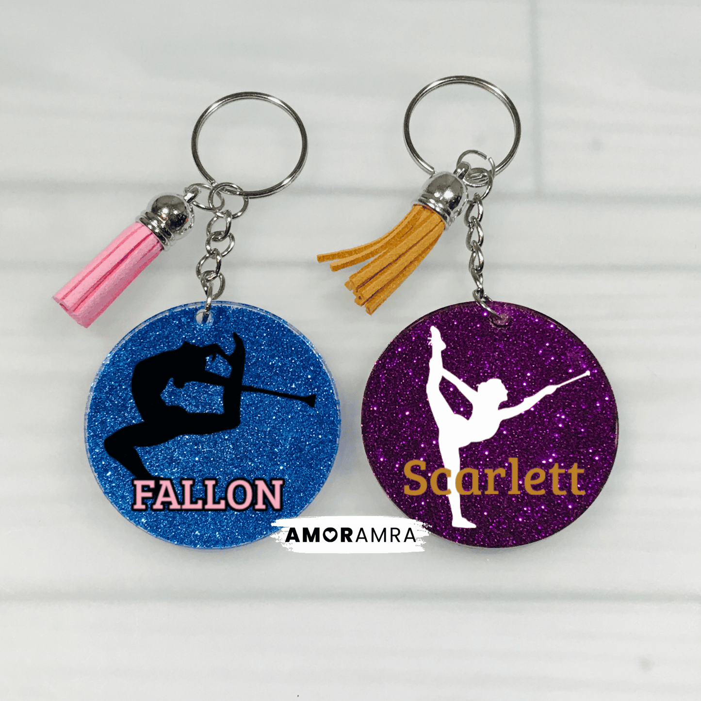 Personalized Glitter Baton Twirler Keychain | Twirling Gift - Amor Amra