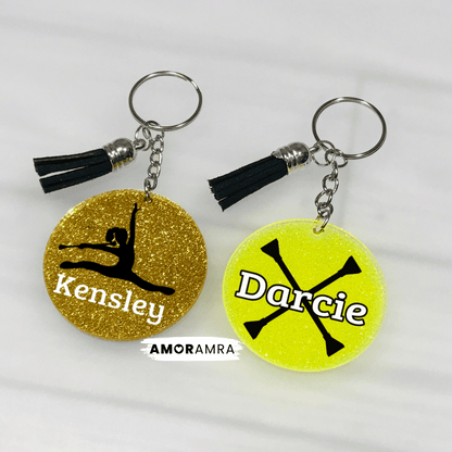 Personalized Glitter Baton Twirler Keychain | Twirling Gift - Amor Amra