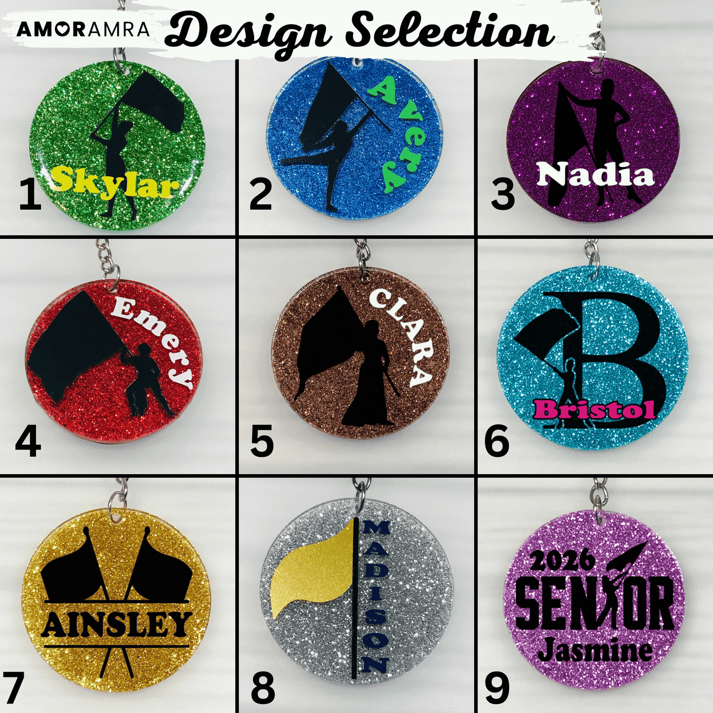 Personalized Glitter Color Guard Keychain
